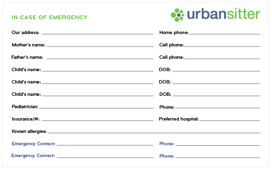 Free Printable Emergency Contacts Card To Leave With The Babysitter Urbansitter