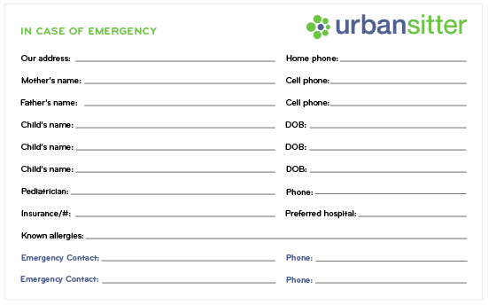 free printable emergency contacts card to leave with the babysitter urbansitter