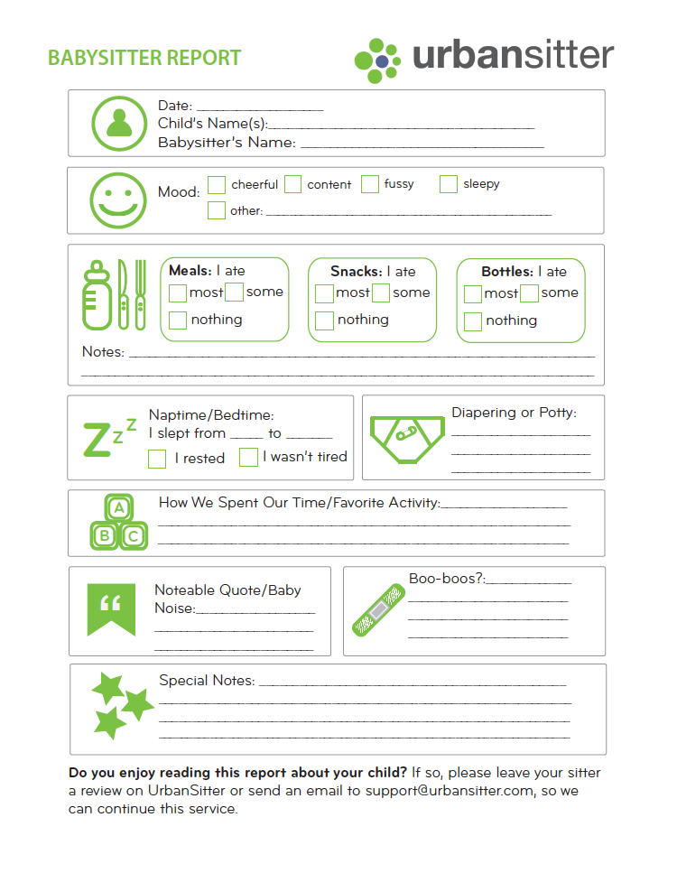 Babysitter Report Form (printable) - UrbanSitter