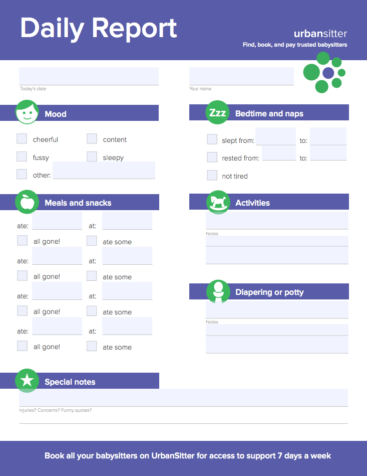 babysitting checklist - daily report