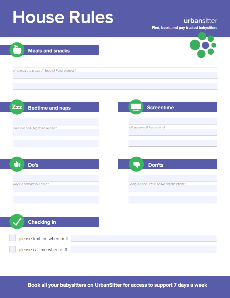 babysitting checklist - house rules