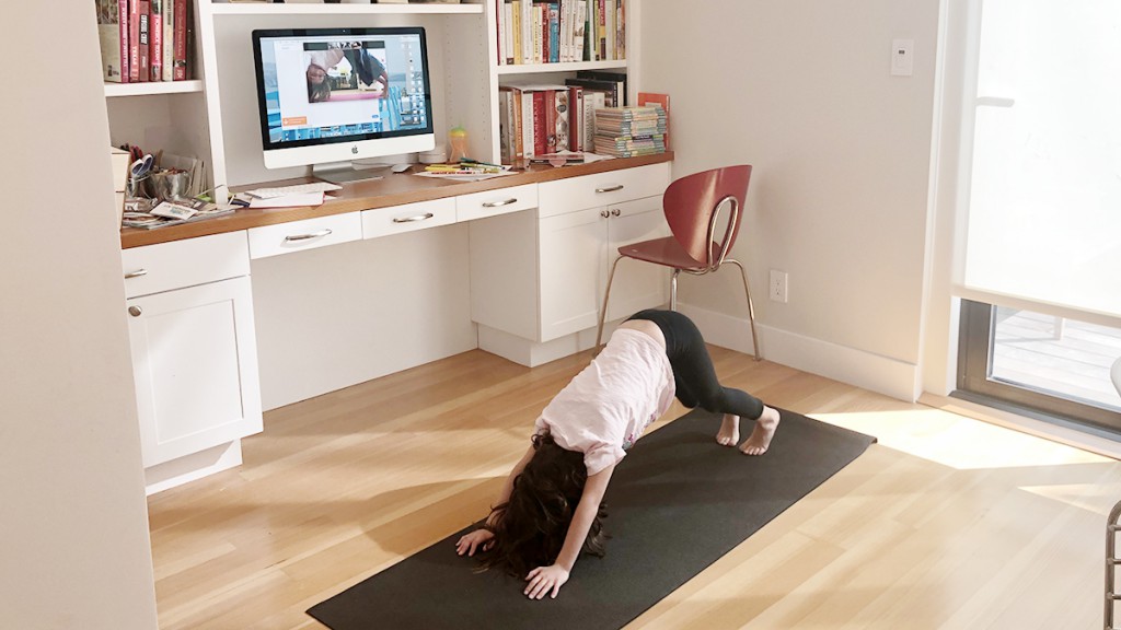 virtual babysitter doing yoga with child