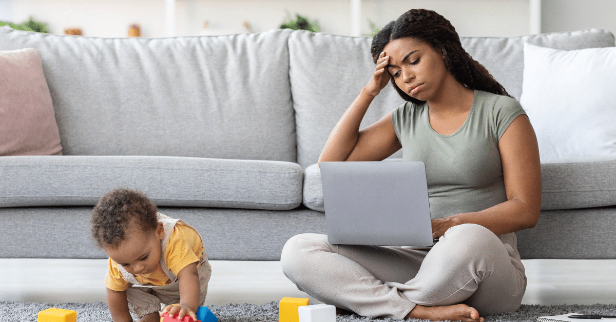 mom working with child, parenting during COVID