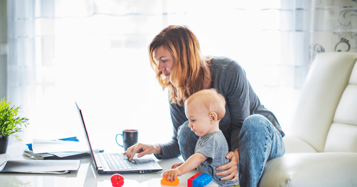 Mom working at coffee table