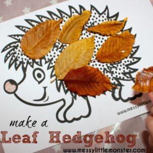 Leaf hedgehog fall craft for preschoolers