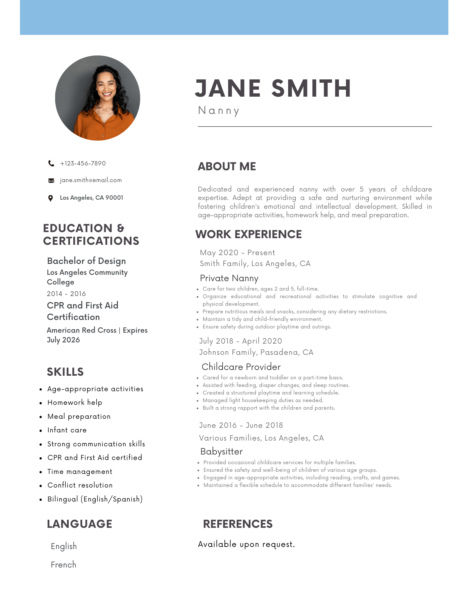 nanny resume examples