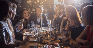 couples enjoying new year's eve dinner out