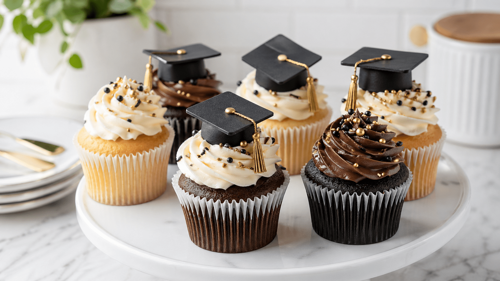 homemade graduation cupcakes decorated for a preschool graduation party