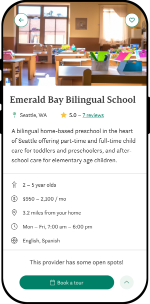 mobile profile – emerald bay phone with preview of daycare listing on UrbanSitter